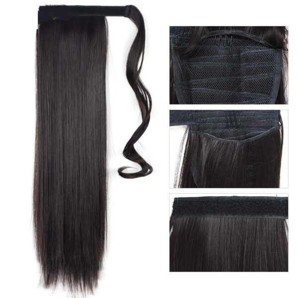 Long Straight Wrap Around Clip In Ponytail Hair Extension Heat Resistant Synthetic Tail Fake Hair - Image 3