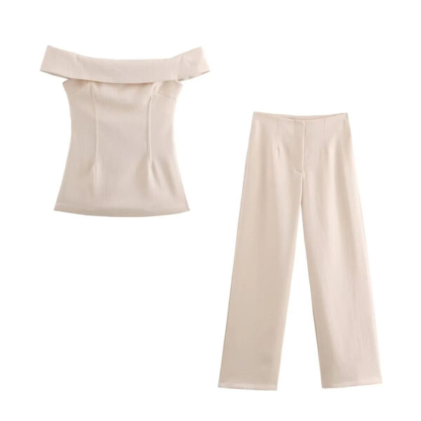 Side Slit Off-the-shoulder Top Wide Leg Pants Suit - Image 3