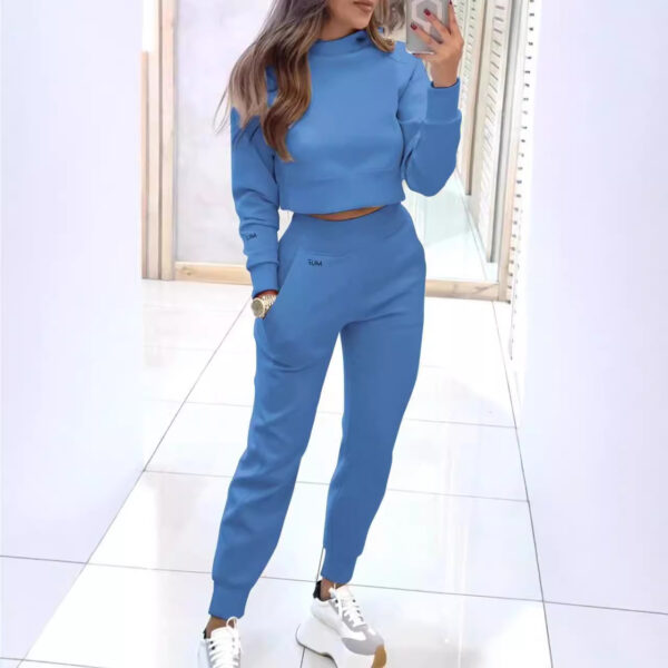 Stand Collar Sports Suit Fashion Pullover Long-sleeves Short Top And Slim Trousers With Pockets Solid Outfits Women's Clothing - Image 6