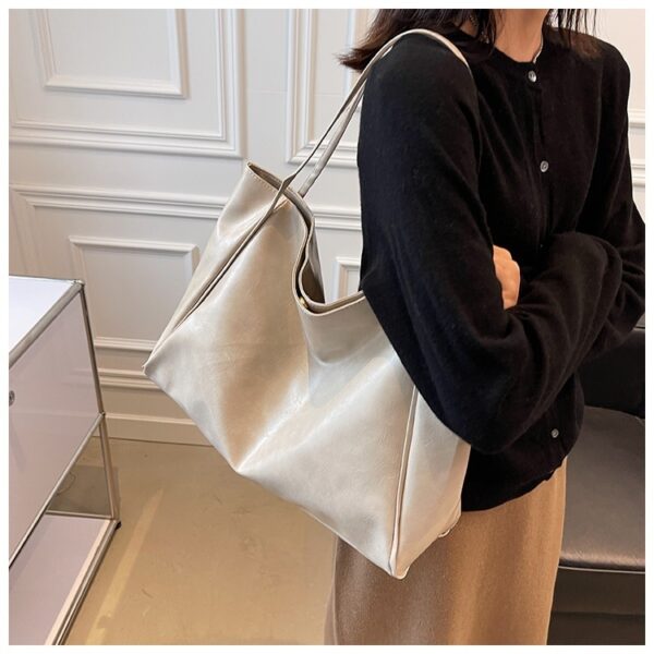 Vintage Women's Tote Bag Athletic Casual Fashion Large Capacity Leather Shoulder Bag Shopper Harajuku Simple Handbag - Image 3