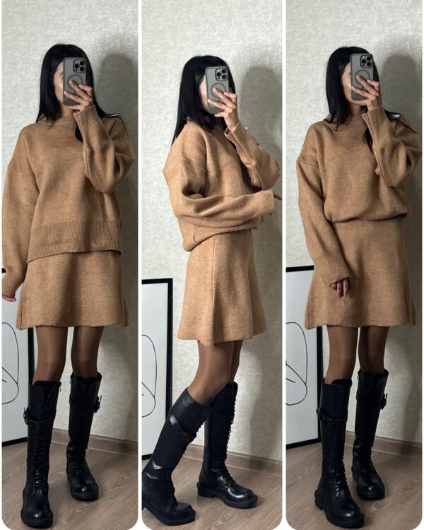 Sweater Skirt Sets For Women 2 Pieces Knit Casual Versatile Long Sleeve Pullover Elegant Solid High Waist Mini Skirt Outfit - Image 8